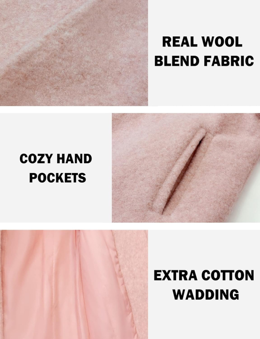 Palton casual pentru fetite, imblanit, cu guler si nasturi, roz 5 ani [6]