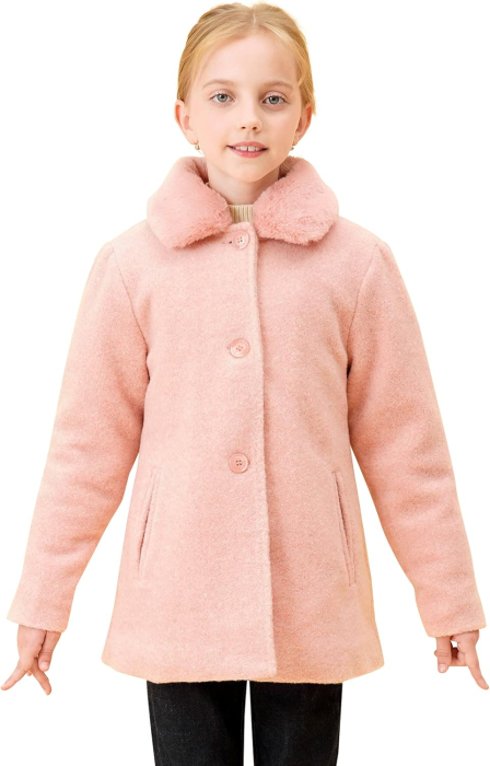 Palton casual pentru fetite, imblanit, cu guler si nasturi, roz 5 ani [1]
