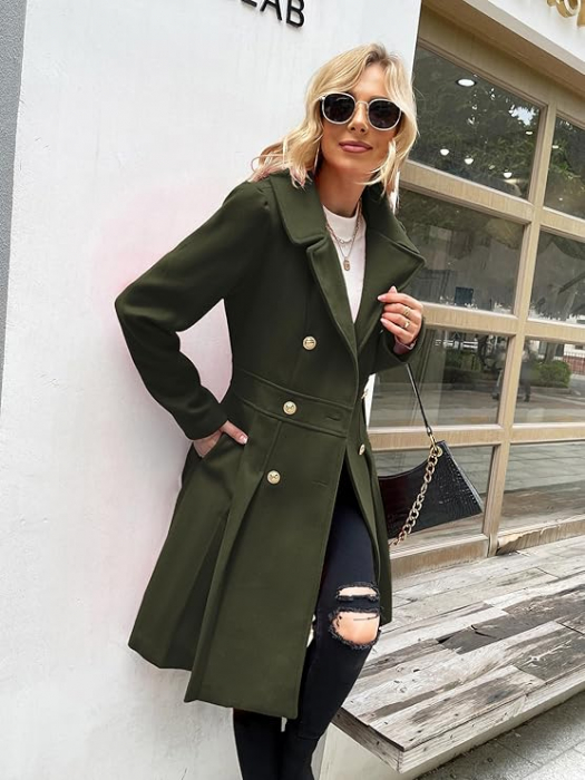 Palton elegant pentru femei, gros, casual, verde 2XL [3]
