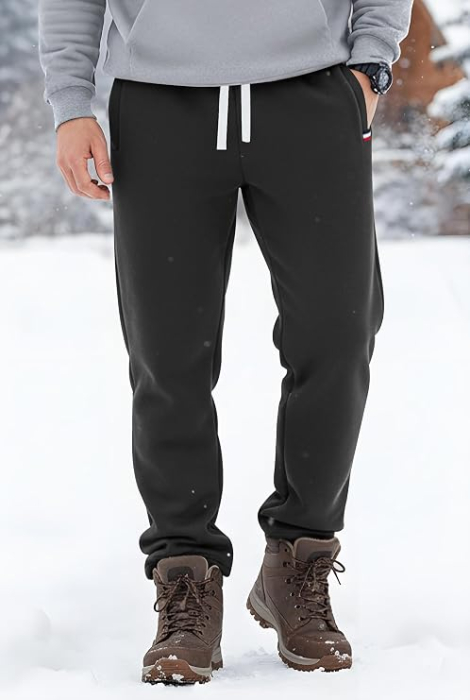 Pantaloni negri Bărbați VOGSTART, Căptușeală Sherpa, Talie Elastică, 3 Buzunare, S [3]