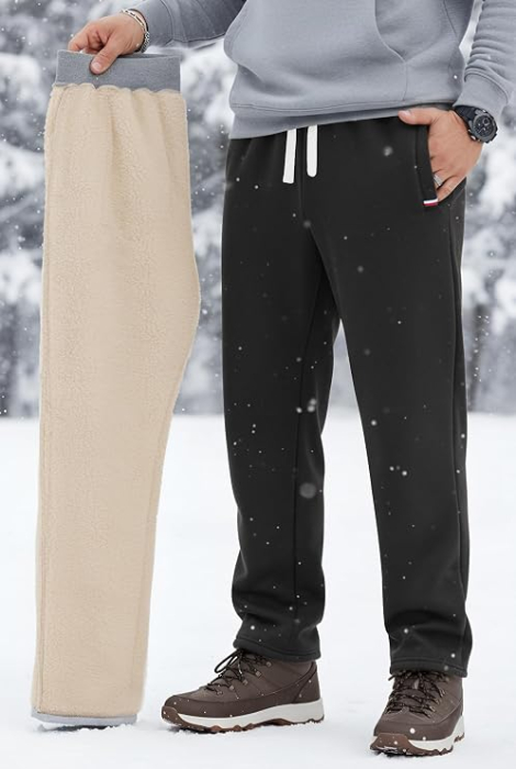 Pantaloni negri Bărbați VOGSTART, Căptușeală Sherpa, Talie Elastică, 3 Buzunare, S [2]