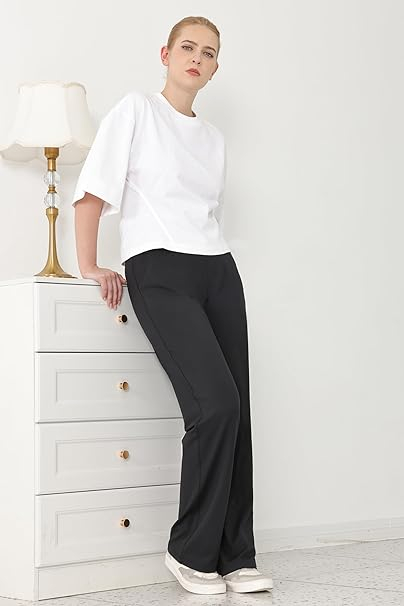 Pantaloni negri, drepti, eleganti, pentru femei cu 2 buzunare oblice, S [3]