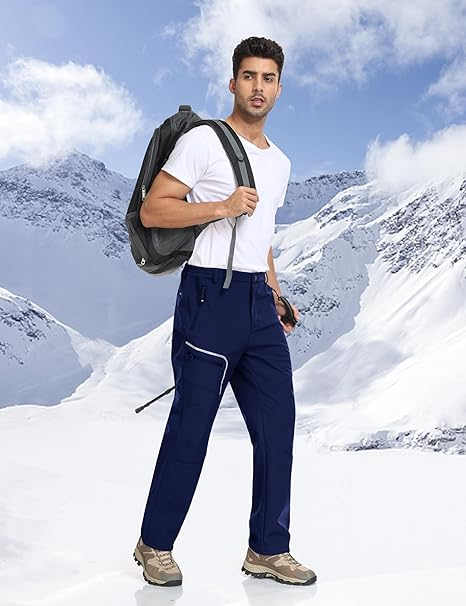 Pantaloni femei, softshell, captusiti cu fleece, impermeabili, rezistenti la vant, functionali, camping, drumetii M, albastri [6]