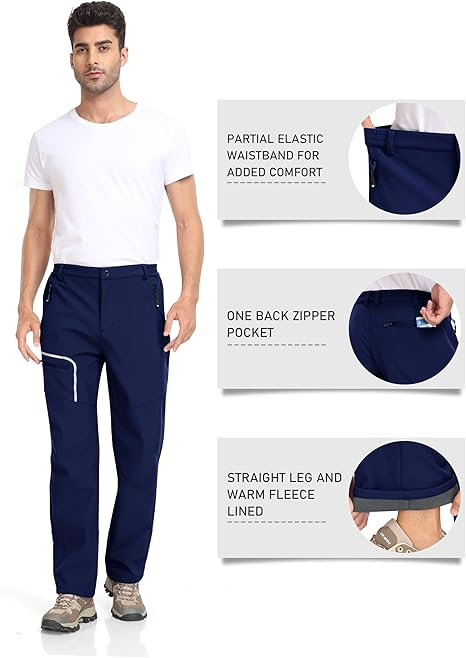 Pantaloni femei, softshell, captusiti cu fleece, impermeabili, rezistenti la vant, functionali, camping, drumetii M, albastri [3]