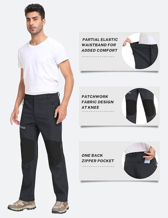Pantaloni barbati, softshell, căptușiți cu fleece, impermeabili, rezistenți la vânt, funcționali, camping, drumeții 2XL [3]