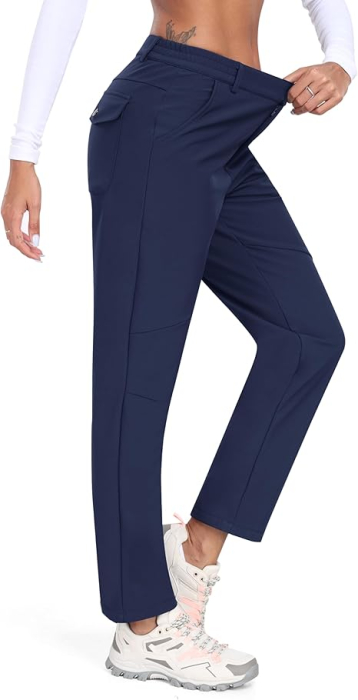 Pantaloni femei, softshell, impermeabili, captusiti flee, camping, drumeții 2XL albastri [2]