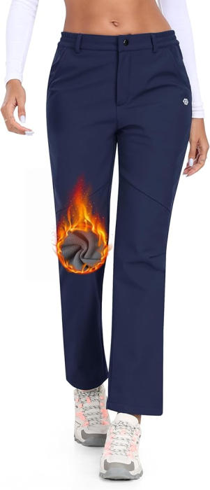 Pantaloni femei, softshell, impermeabili, captusiti flee, camping, drumeții 2XL albastri [1]