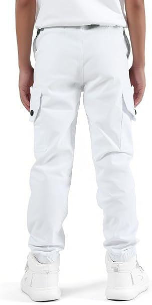 Pantaloni cargo pentru baieti, elastici la baza, 4 buzunare, Alb 170 [4]