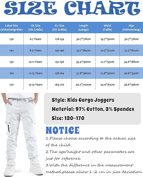 Pantaloni cargo pentru baieti, elastici la baza, 4 buzunare, Alb 170 [6]