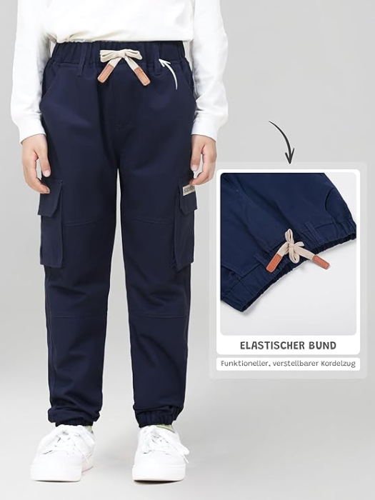 Pantaloni cargo pentru baieti, elastici la baza, 4 buzunare, verde militar 152-158 [3]