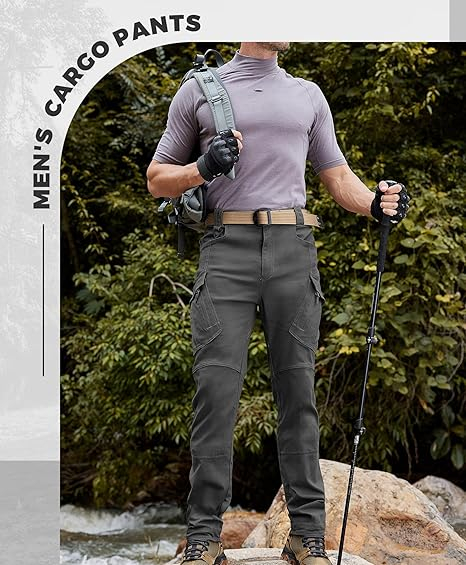 Pantaloni cargo usori pentru barbati, rezistenti la uzura, 4 buzunare, Gri W38-L30 [2]