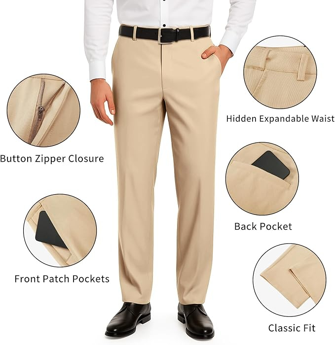 Pantaloni casual barbati, respirabili, elastici in talie, crem 34 [4]