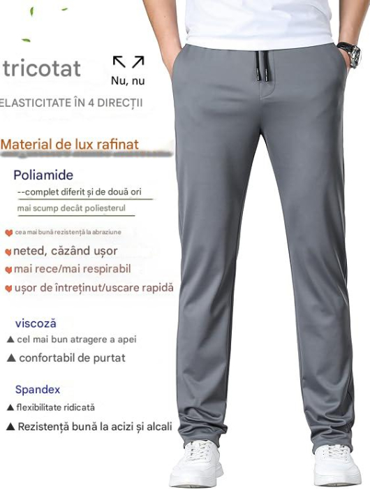Pantaloni casual barbati, respirabili, elastici in talie, gri 31W [3]