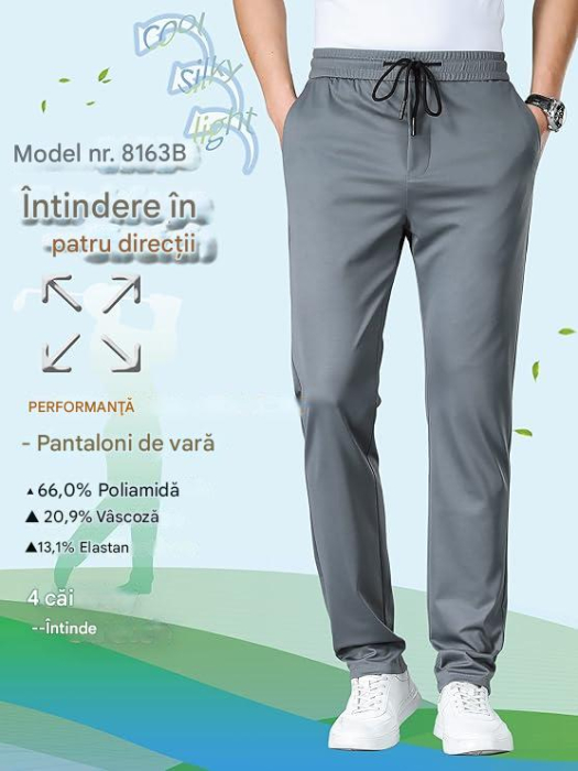 Pantaloni casual barbati, respirabili, elastici in talie, gri 31W [2]
