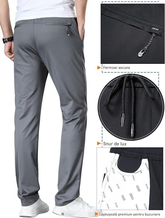 Pantaloni casual barbati, respirabili, elastici in talie, gri 31W [4]