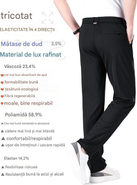 Pantaloni casual barbati, respirabili, elastici in talie, negri 38W,31L [4]