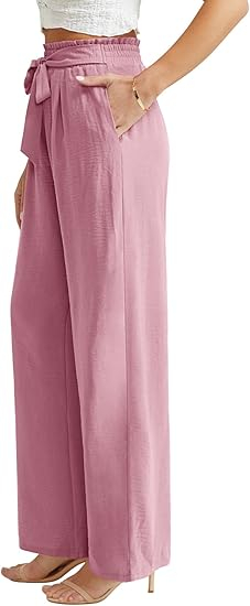 Pantaloni casual lejeri pentru femei, cu buzunare si snur in talie, Roz L [3]