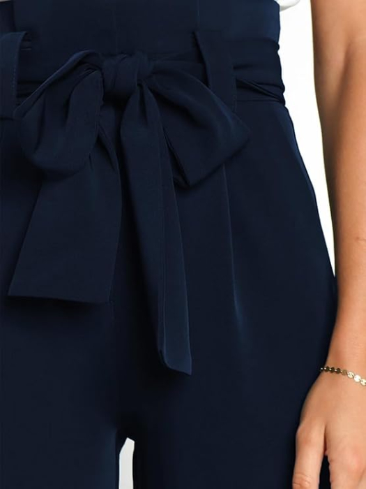 Pantaloni casual lejeri pentru femei, cu buzunare si snur in talie, Albastri S [6]