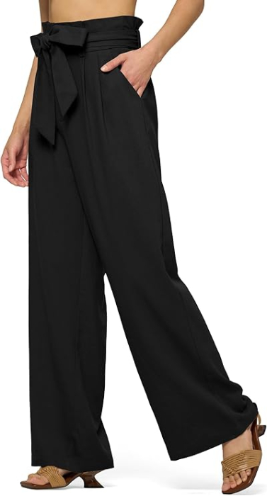 Pantaloni casual lejeri pentru femei, cu buzunare si snur in talie, Negri L [2]