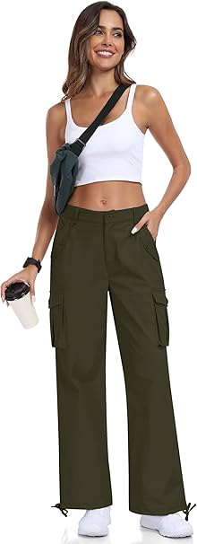Pantaloni casual respirabili pentru femei, drepti cu buzunare laterale verde XL [6]