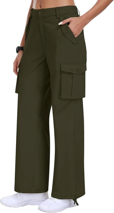 Pantaloni casual respirabili pentru femei, drepti cu buzunare laterale verde XL [2]
