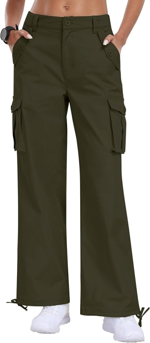 Pantaloni casual respirabili pentru femei, drepti cu buzunare laterale verde M [1]