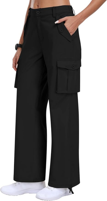 Pantaloni casual respirabili pentru femei, drepti cu buzunare laterale negru M [2]