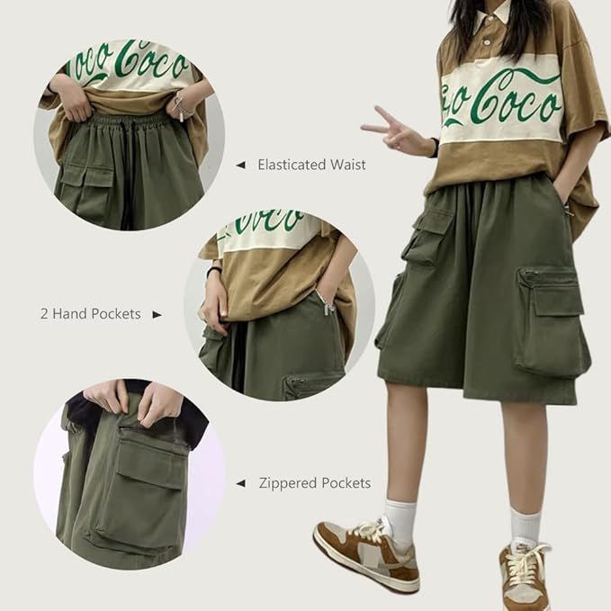 Pantaloni casual respirabili pentru femei, largi cu buzunare laterale verzi S [2]