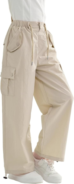 Pantaloni crem Cargo Fete 14-15 Ani, inaltime 170 cm, Croi Larg, Talie Reglabila, Material Ușor [2]