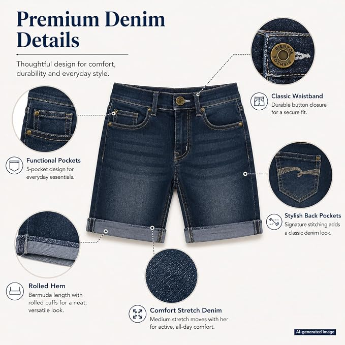Blugi Fete 6-7 Ani, Denim Elastic, 5 Buzunare, Tiv Rulat, Talie Reglabilă [4]
