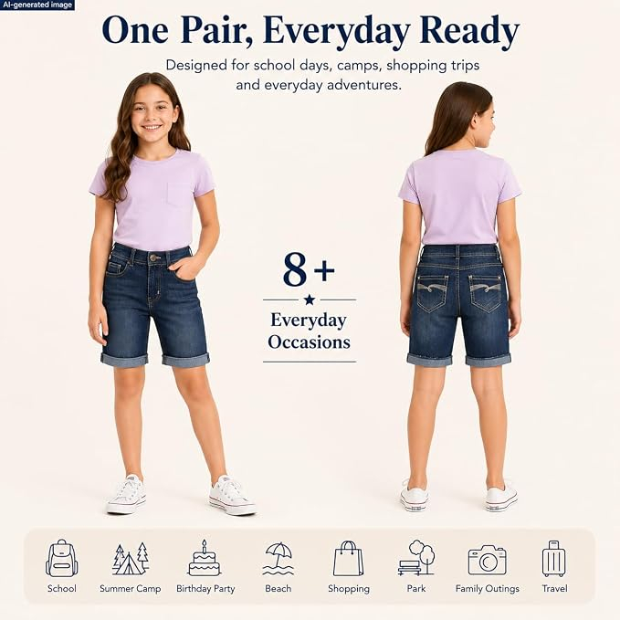 Blugi Fete 6-7 Ani, Denim Elastic, 5 Buzunare, Tiv Rulat, Talie Reglabilă [3]