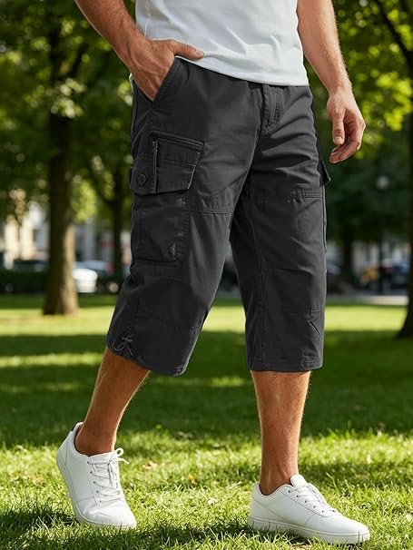 Pantaloni Scurți gri Cargo Bărbați MAGCOMSEN, 3/4, Bumbac, 7 Buzunare, marimea 38 [2]