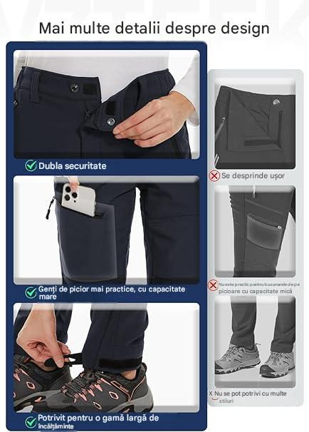 Pantaloni albastri de drumeție softshell impermeabili pentru femei căptușiți termic, XL [4]