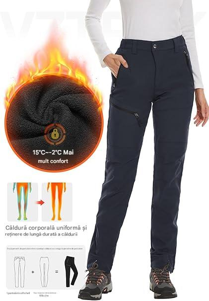 Pantaloni albastri de drumeție softshell impermeabili pentru femei căptușiți termic, XL [2]