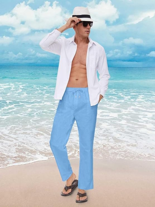 Pantaloni drepti din bumbac pentru bărbați, subtiri si respirabili, albastri XL [6]