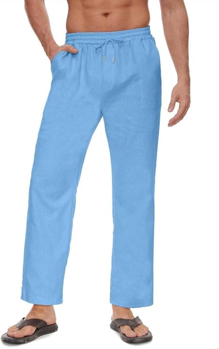 Pantaloni drepti din bumbac pentru bărbați, subtiri si respirabili, albastri XL [8]