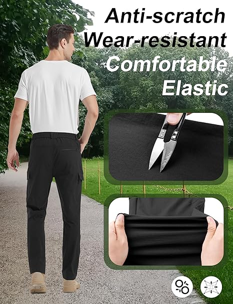 Pantaloni de Trekking usori pentru barbati, rezistenti zgarieturi, 6 buzunare, negri M [2]