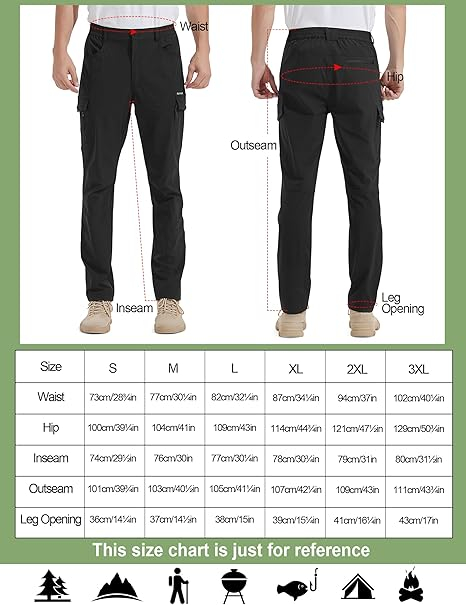 Pantaloni de Trekking usori pentru barbati, rezistenti zgarieturi, 6 buzunare, negri M [6]