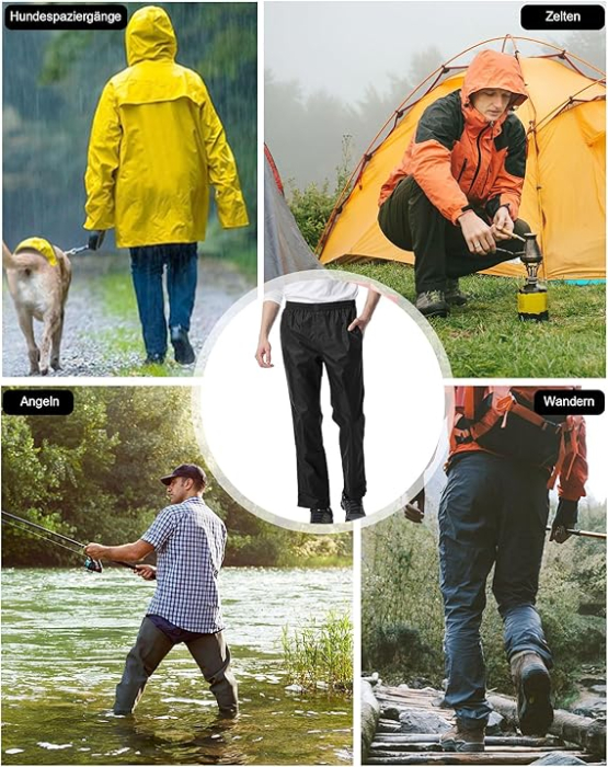Pantaloni de Ploaie Impermeabili pentru Bărbați Ușori Rezistenți la Vânt - Negri XS/32L [7]