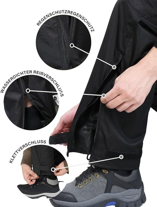 Pantaloni de Ploaie Impermeabili pentru Bărbați Ușori Rezistenți la Vânt - Negri XS/32L [5]