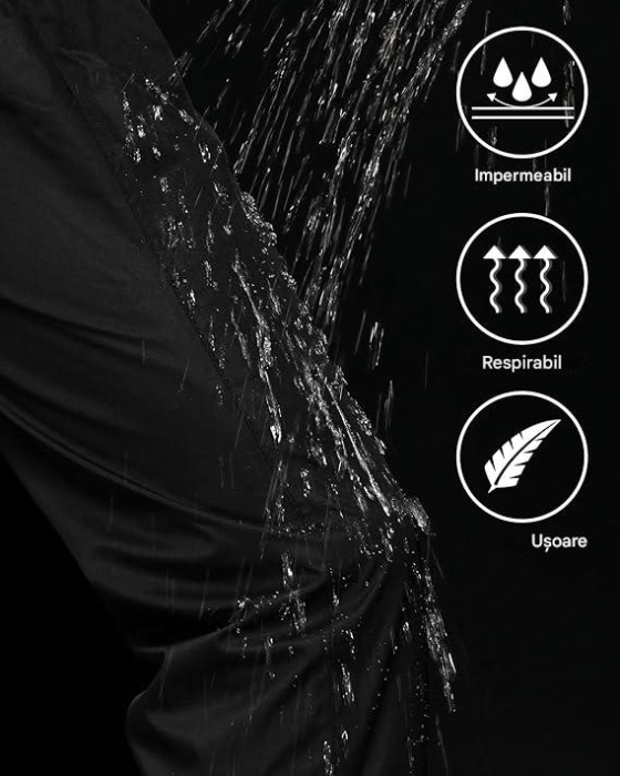 Pantaloni de Ploaie Impermeabili pentru Bărbați Ușori Rezistenți la Vânt - Negri XS/32L [4]
