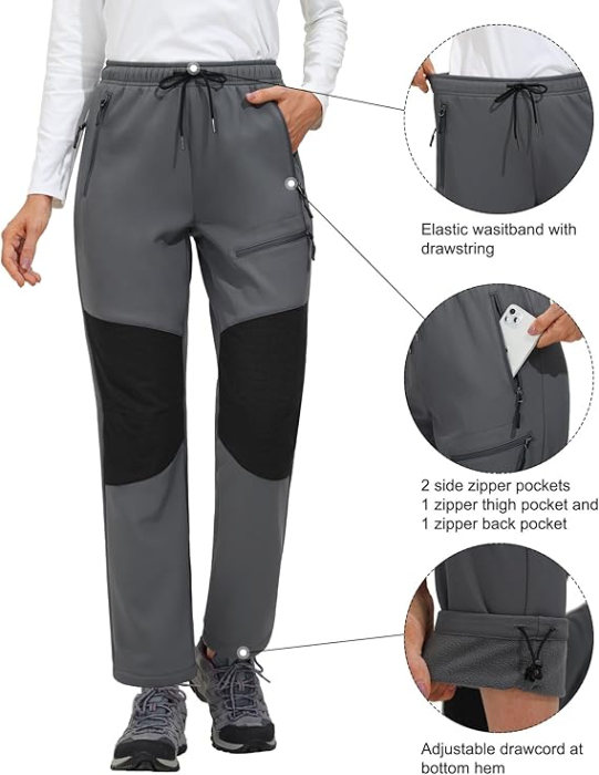 Pantaloni de ski de iarna pentru femei, impermeabili, negri XL [4]