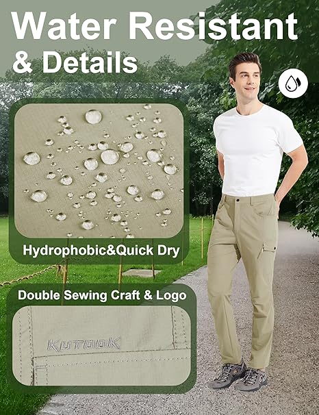 Pantaloni de Trekking usori pentru barbati, rezistenti zgarieturi, 6 buzunare, crem 3XL [4]