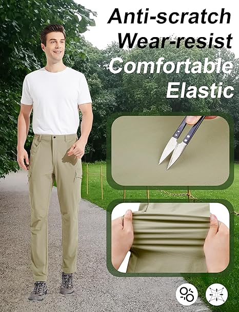 Pantaloni de Trekking usori pentru barbati, rezistenti zgarieturi, 6 buzunare, crem 3XL [2]