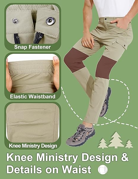 Pantaloni de Trekking usori pentru barbati, rezistenti zgarieturi, 6 buzunare, crem 3XL [5]