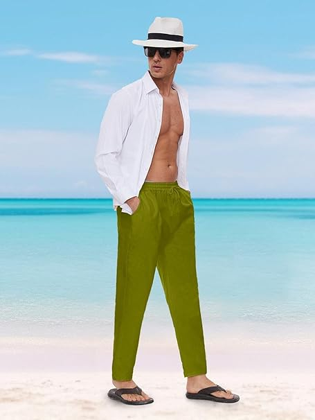 Pantaloni drepti din bumbac pentru bărbați, subtiri si respirabili, verde M [5]