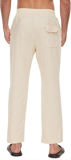 Pantaloni drepti din bumbac pentru bărbați, subtiri si respirabili, crem 2XL [4]