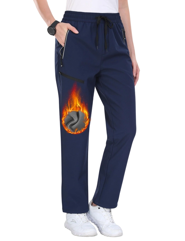 Pantaloni ski femei, softshell, impermeabili, captusiti flee, camping, drumeții XL albastri [5]