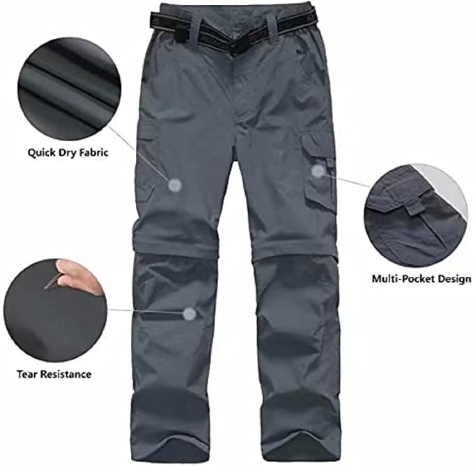 Pantaloni gri Outdoor Băieți 2 în 1, Convertibili în Pantaloni Scurți, UPF 50+, S [4]