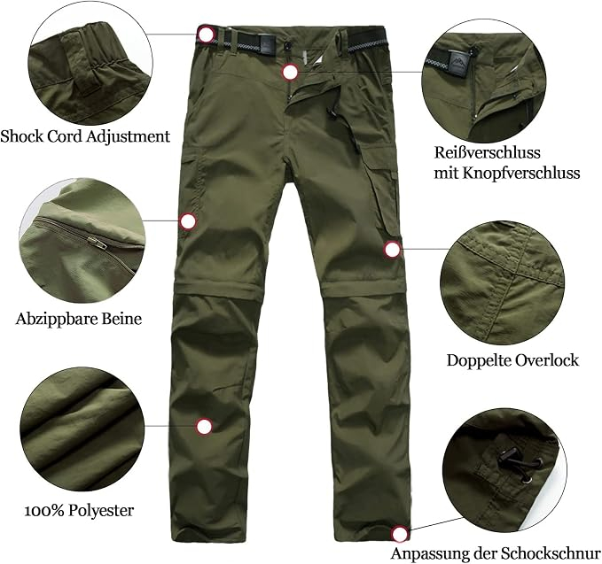 Pantaloni verzi Outdoor Băieți 2 în 1, Convertibili în Pantaloni Scurți, UPF 50+, L [3]